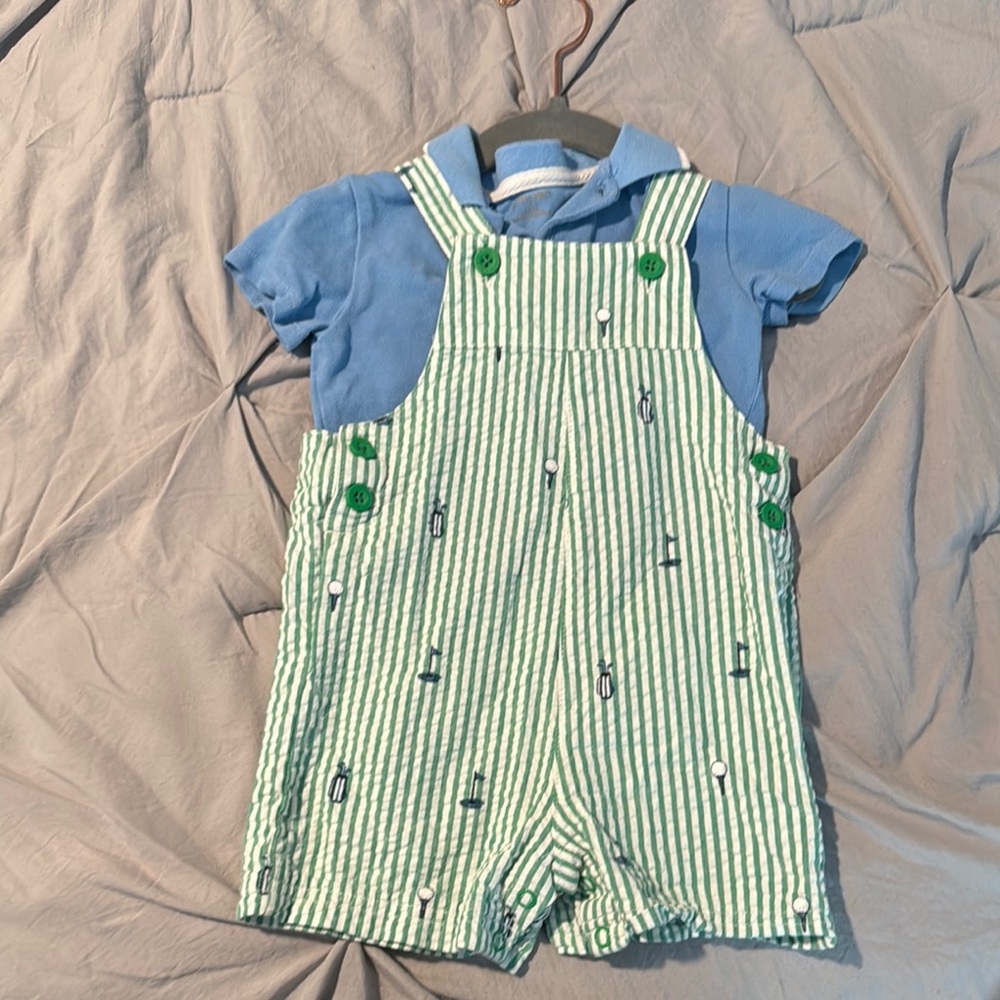 Green and Blue Striped Overalls for Playful Days